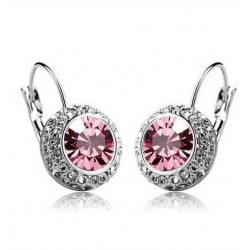 Platinum plated baby pink zircon round earrings